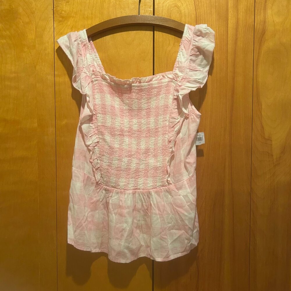 NWT Old Navy Sz 2X Pink Gingham Smocked Coquette Cottagecore Blouse - Picture 5 of 9